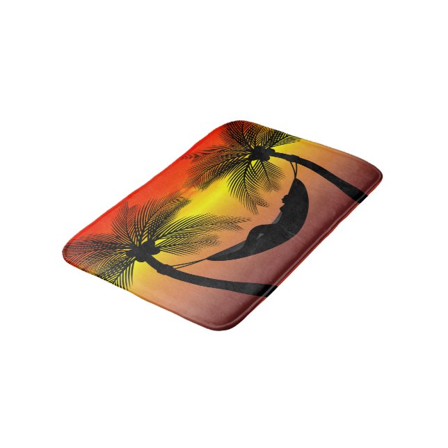 Abstraktes tropisches Leben | Hammock-Silhouette Badematte (Schrägansicht)