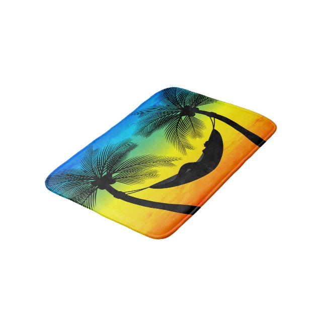 Abstraktes tropisches Leben | Hammock-Silhouette Badematte (Schrägansicht)