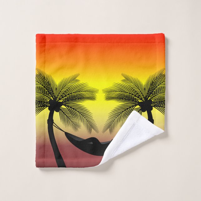 Abstraktes tropisches Leben | Hammock-Silhouette Badhandtuch Set (Waschlappen)