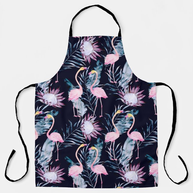 Abstraktes tropisches Muster mit Flamingo, Protea, Schürze (Vorderseite)