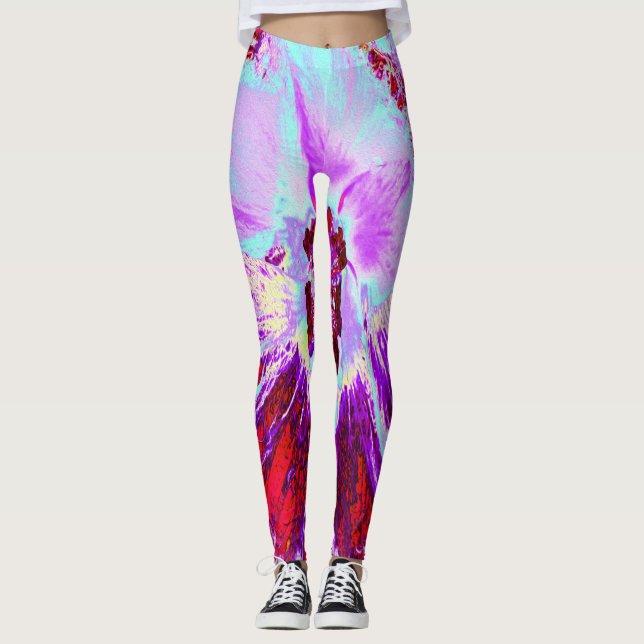 Abstraktes tropisches Wasser und Blume des Lila Hi Leggings (Vorderseite)