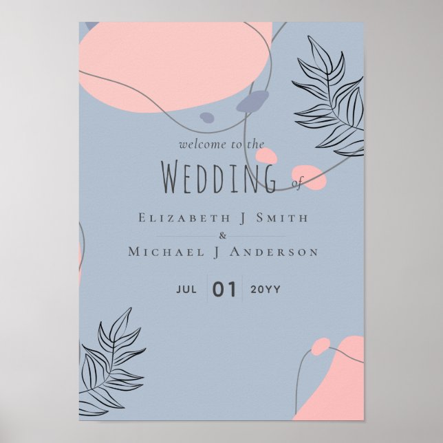 Abstraktes, trostloses BLAU Blush PINK Hochzeitbud Poster (Vorne)