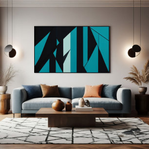 Abstraktes Türkis Türkis Schwarzes Design Poster