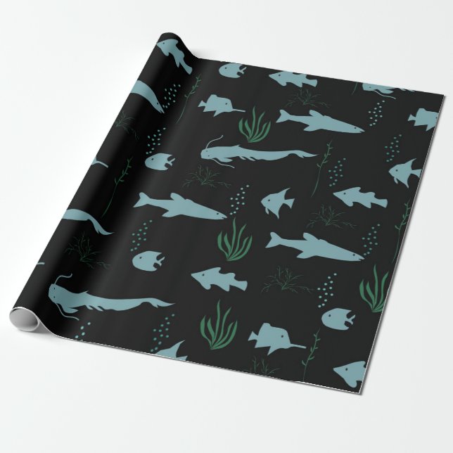Abstraktes Unterwassermuster mit Fischen und Algen Geschenkpapier (Ungerollt)
