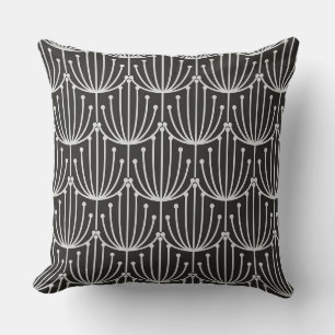 Abstraktes Vintage-Blumenmuster in Schwarz-Weiß-Mu Kissen