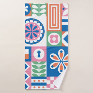 Abstraktes Vintages Blumenmuster. skandinavisch un Badehandtuch