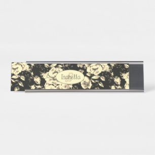 Abstraktes Vintages Blumensparkglas Monogramm Schreibtischnamensplakette