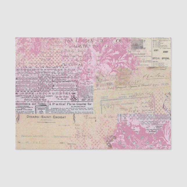 Abstraktes Vintages Collage Pink Seidenpapier (Vorderseite)