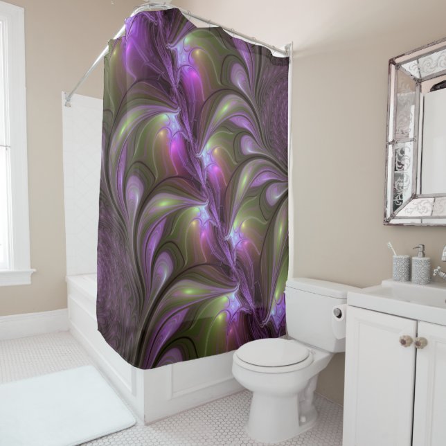 Abstraktes Violett Lila Khaki Fraktal Duschvorhang (Beispiel)
