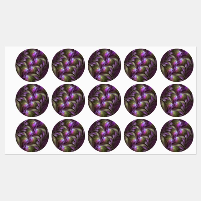 Abstraktes Violett Lila Khaki Fraktal Etiketten (Blatt)
