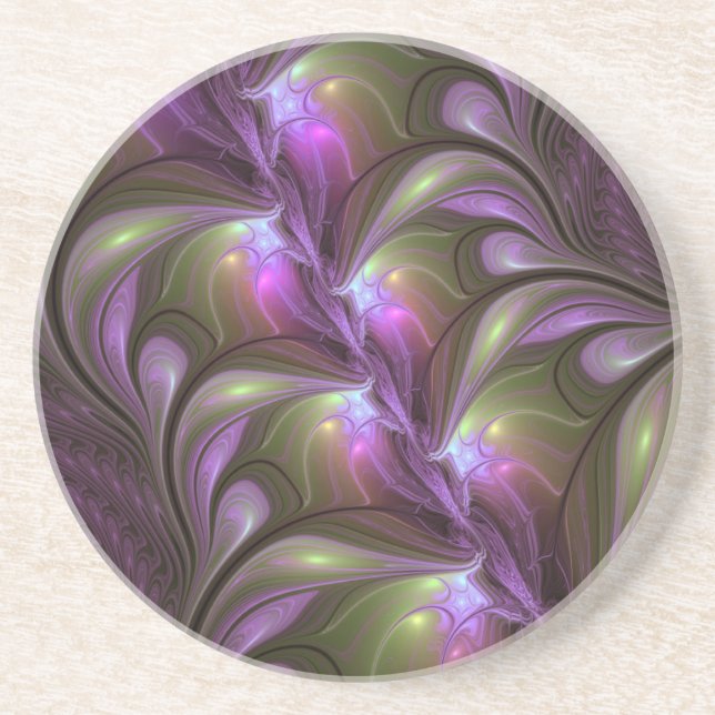 Abstraktes Violett Lila Khaki Fraktal Getränkeuntersetzer (Vorne)