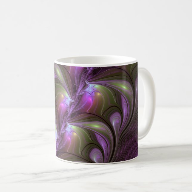 Abstraktes Violett Lila Khaki Fraktal Kaffeetasse (VorderseiteRechts)