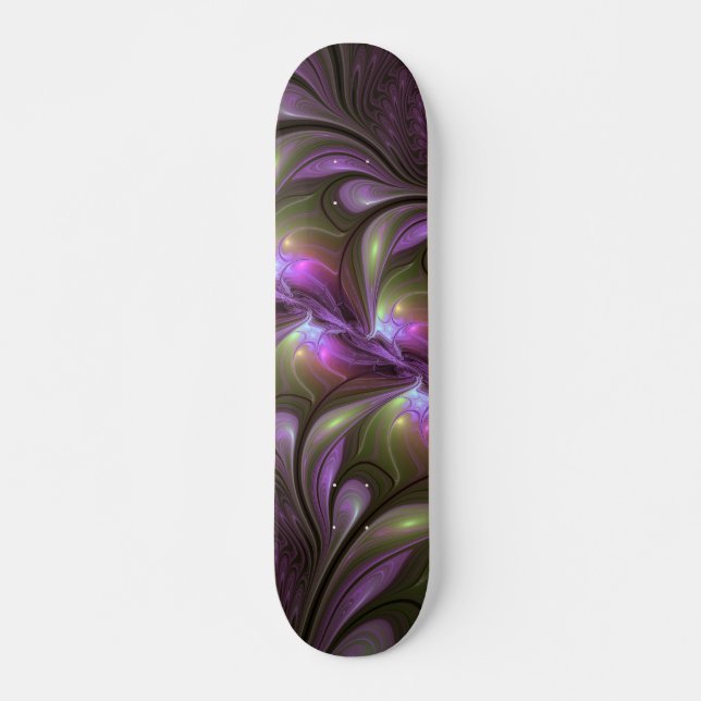 Abstraktes Violett Lila Khaki Fraktal Skateboard (Vorne)