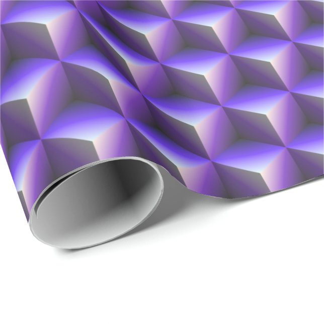 Abstraktes violettes Würfelblockmuster Geschenkpapier (Rolleneckpunkt)