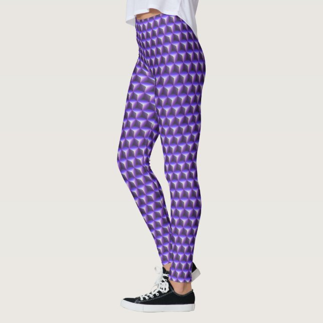 Abstraktes violettes Würfelblockmuster Leggings (Links)