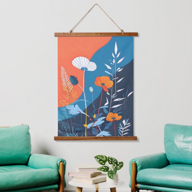 Abstraktes Vivid Blooms Poster Wandteppich Mit Holzrahmen (Wohnzimmer)