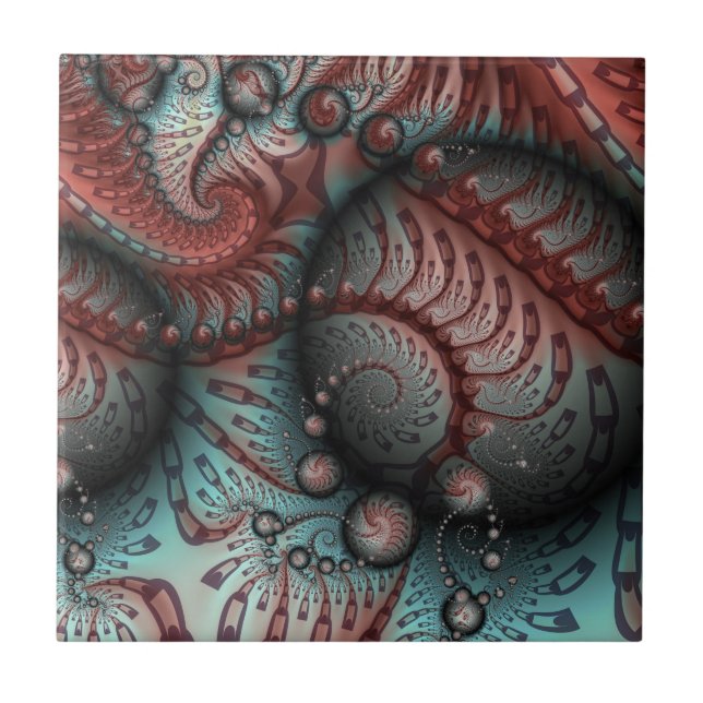 Abstraktes Vivio Fantasy Fraktal Art Brown Blue Fliese (Vorderseite)
