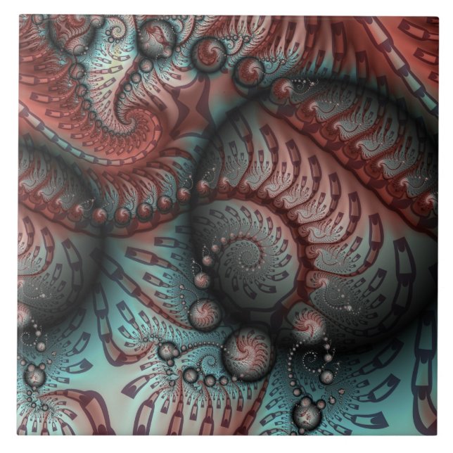 Abstraktes Vivio Fantasy Fraktal Art Brown Blue Fliese (Vorderseite)