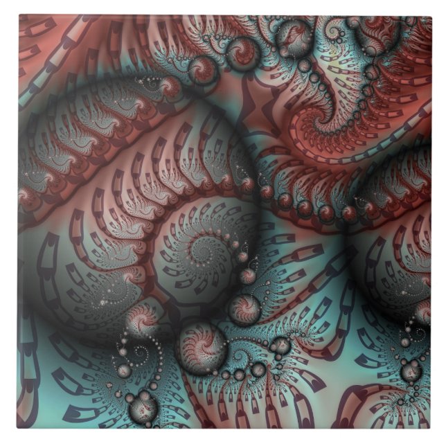 Abstraktes Vivio Fantasy Fraktal Art Brown Blue Fliese (Vorderseite)
