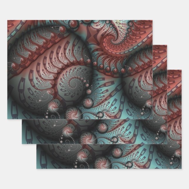 Abstraktes Vivio Fantasy Fraktal Art Brown Blue Geschenkpapier Set (Set)