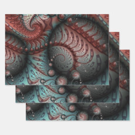 Abstraktes Vivio Fantasy Fraktal Art Brown Blue Geschenkpapier Set