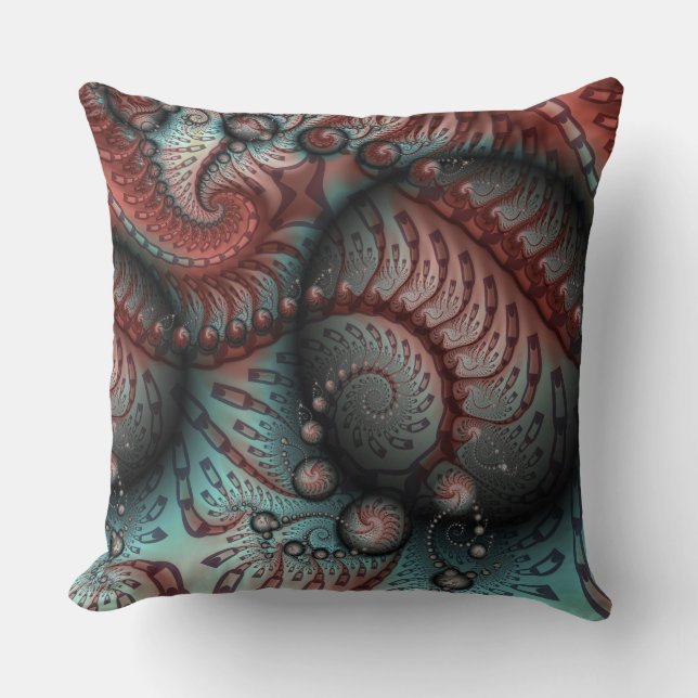 Abstraktes Vivio Fantasy Fraktal Art Brown Blue Kissen (Vorderseite)