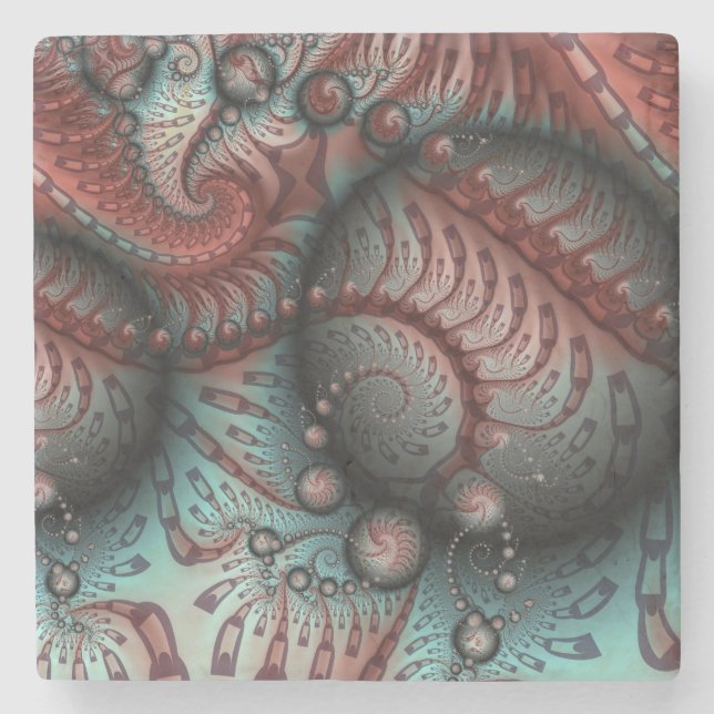 Abstraktes Vivio Fantasy Fraktal Art Brown Blue Steinuntersetzer (Vorderseite)