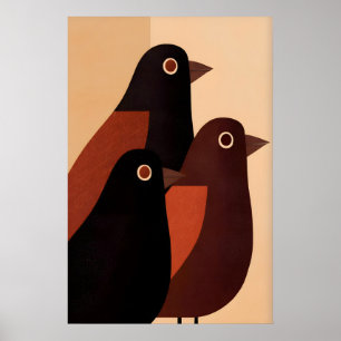 Abstraktes Vogel-Wandkunst-Trio aus geometrischen Poster