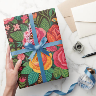 Abstraktes Volkskunst-Rosen-Schmetterlinge-Geschen Geschenkpapier