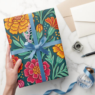 Abstraktes Volkskunst-Tagetes-Schmetterlinge-Gesch Geschenkpapier