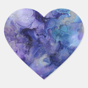 Abstraktes Wasserfarbe-Aquarell in Lila und Blau Herz-Aufkleber