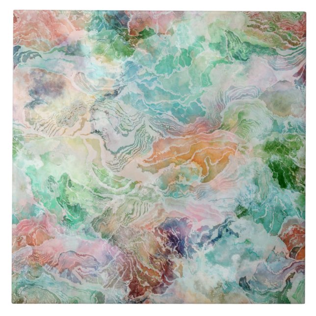 Abstraktes Wasserfarbe-Grunge-Muster Ozean Fliese (Vorderseite)