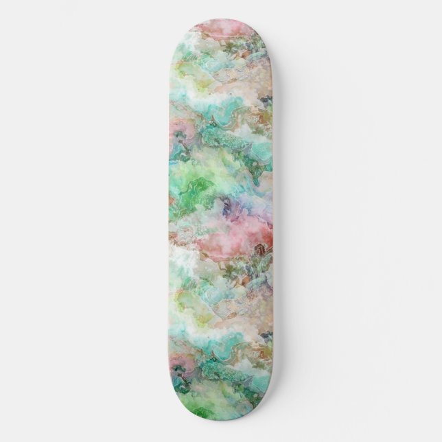 Abstraktes Wasserfarbe-Grunge-Muster Ozean Skateboard (Vorderseite)