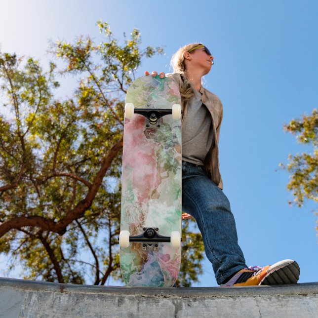 Abstraktes Wasserfarbe-Grunge-Muster Ozean Skateboard (Außen 1)
