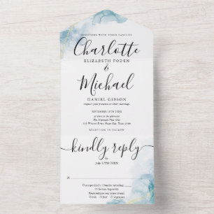 Abstraktes Wasserfarbe-Script-Monogramm-Hochzeit  All In One Einladung
