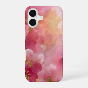 Abstraktes Wasserfarben-Pink und Gold iPhone 16 Hülle