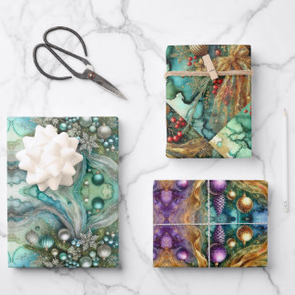 Abstraktes Wasserfarben-Weihnachten Geschenkpapier Set