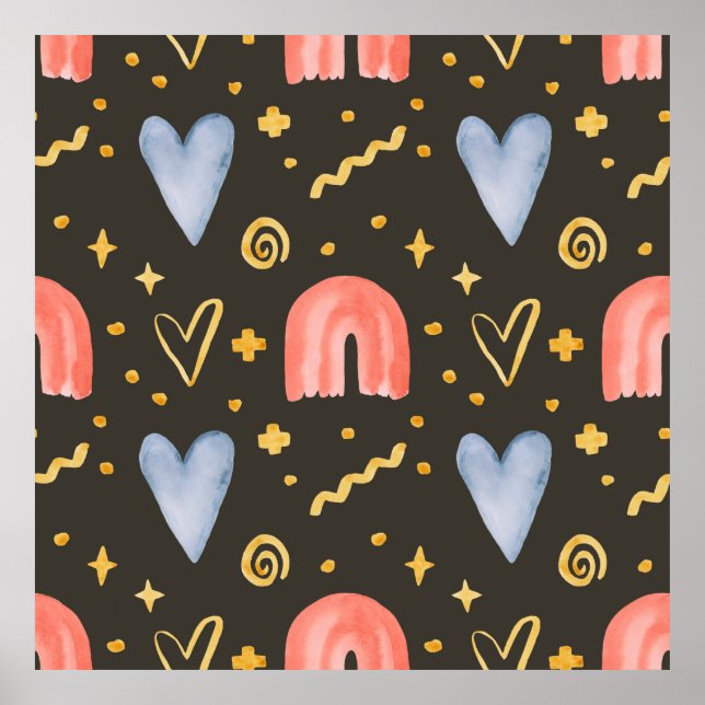 Abstraktes Wasserfarbenmuster, nahtlos, handgezeic Poster (Vorne)