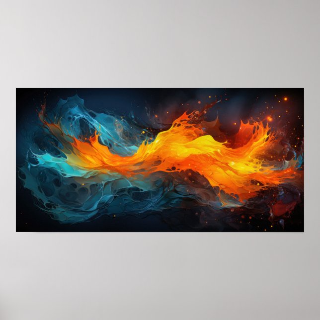 Abstraktes Wasserfeuer Moderne Kunst Poster (Vorne)
