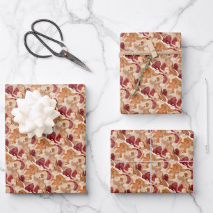 Abstraktes Wasserzirkusmuster in warmen Herbstfarb Geschenkpapier Set