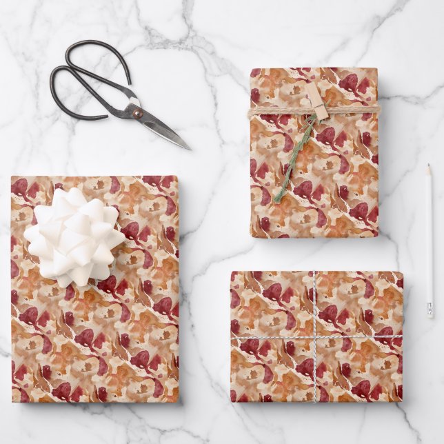 Abstraktes Wasserzirkusmuster in warmen Herbstfarb Geschenkpapier Set (Vorderseite)