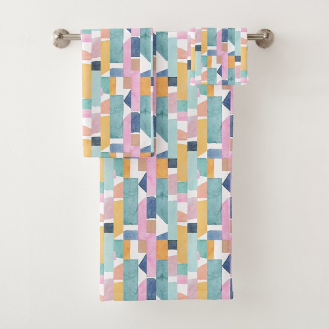 Abstraktes Watercolor-Form-Muster Badhandtuch Set (Insitu)