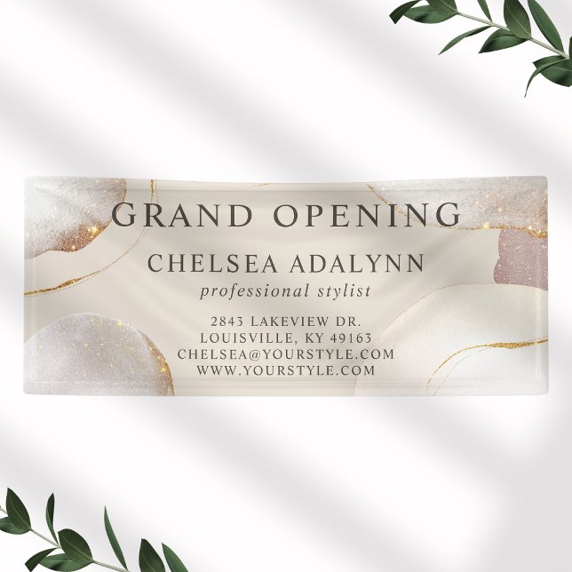 Abstraktes Watercolor Gold Circles Salon Opening Banner (Von Creator hochgeladen)
