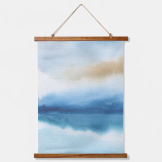 Abstraktes Watercolor Lake Design Wandteppich Mit Holzrahmen