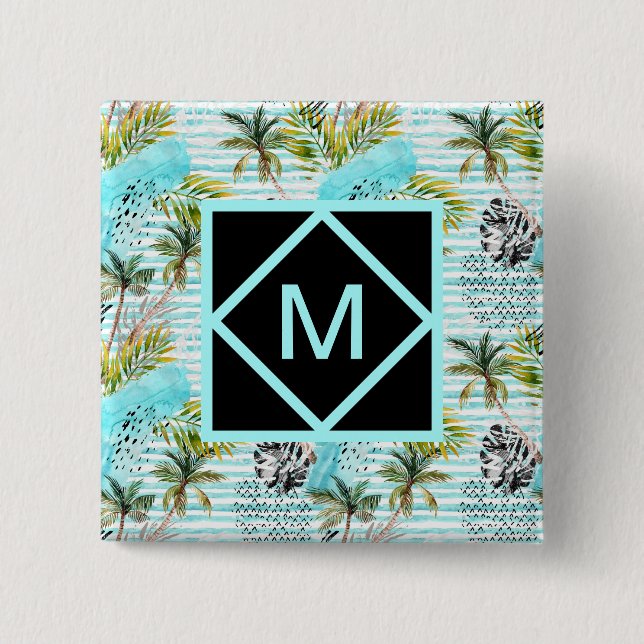 Abstraktes Watercolor-Palme-Muster Button (Vorderseite)