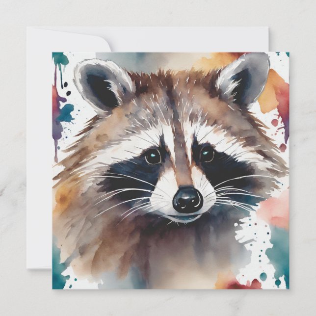 Abstraktes Watercolor-Raccoon-Gesicht Karte (Vorderseite)