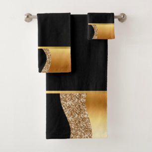 ABSTRAKTES WAVE BLACK GOLD 2 BADEZIMMER TOWEL SET