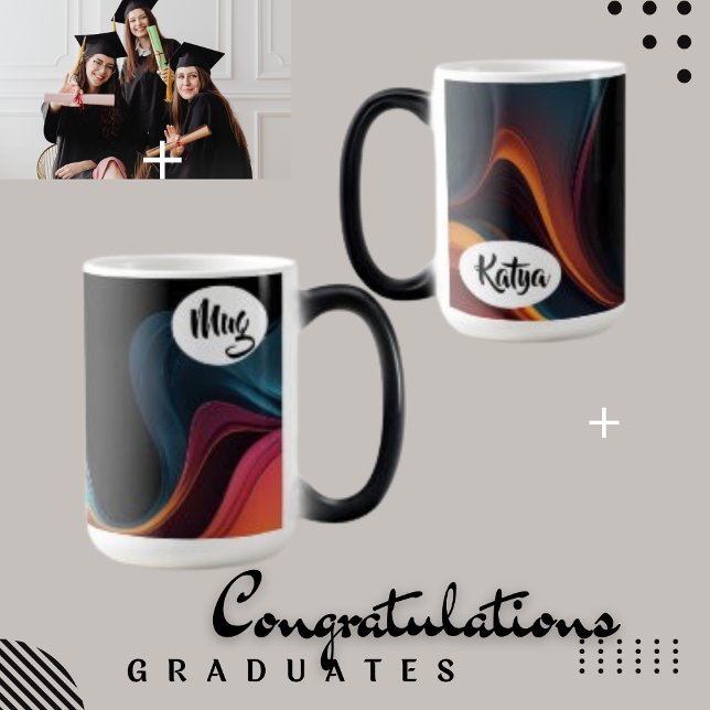 Abstraktes Wave Liquid und Personalisierter Kaffee Verwandlungstasse (Mugs for the graduates)