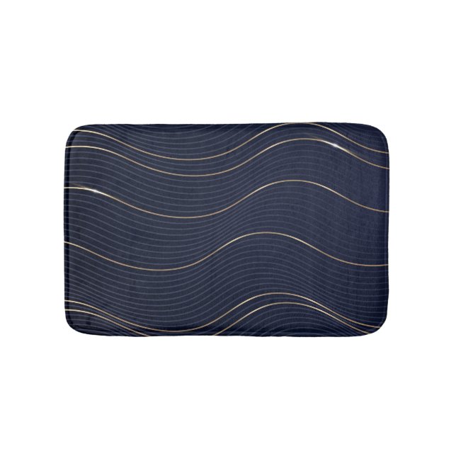 Abstraktes Wavy Blue Gold Lines Muster Badematte (Vorderseite)