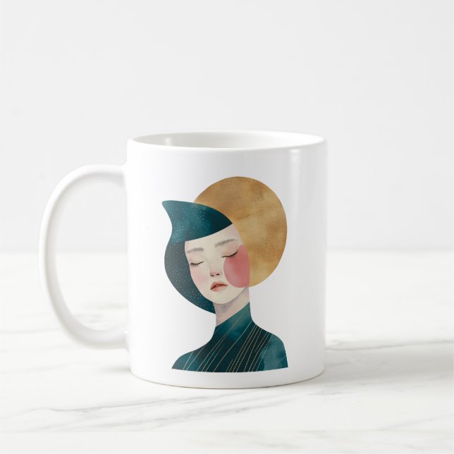 Abstraktes weibliches Design - Lady in blauer Tass Kaffeetasse (Links)